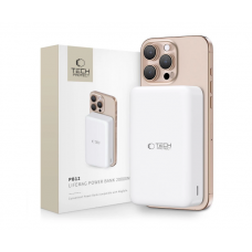 Nešiojamas įkroviklis - akumuliatorius 20000mAh USB + USB C 15W su bevieliu įkrovikliu, su indikatoriumi QC baltas (white) Tech-Protect PB12